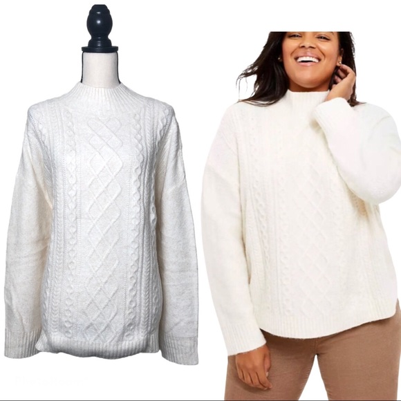 LOFT Sweaters - NEW LOFT Plus Cable Front Turtleneck Sweater Ivory Size 20 / 22